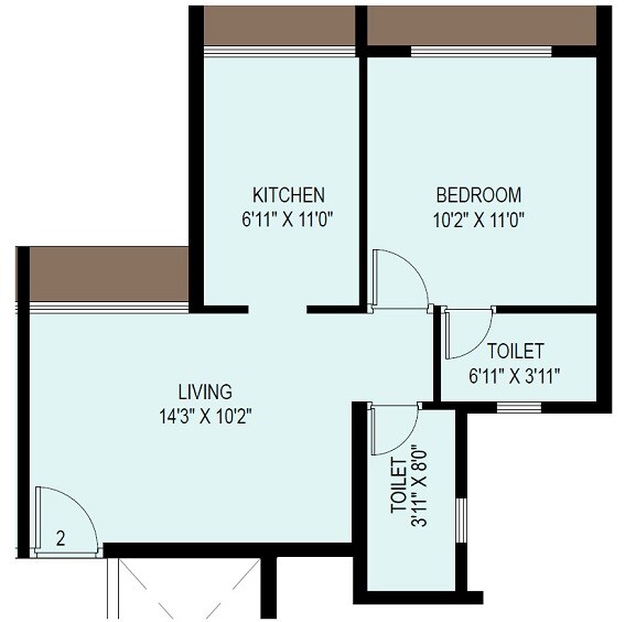 Floor plan of 1 BHK 424 Sq. Ft. Apartment in Mahaavir Exotique, Navi Mumbai