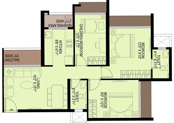 Floor plan of 2 BHK 642 Sq. Ft. Apartment in Mahaavir Exotique, Navi Mumbai