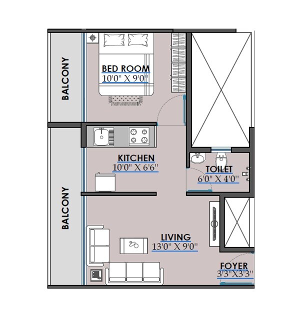 Floor plan of 1 BHK 420 Sq. Ft. Apartment in Mahavir Rama Kunj, Navi Mumbai