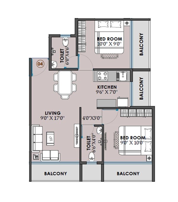 Floor plan of 2 BHK 624 Sq. Ft. Apartment in Mahavir Rama Kunj, Navi Mumbai