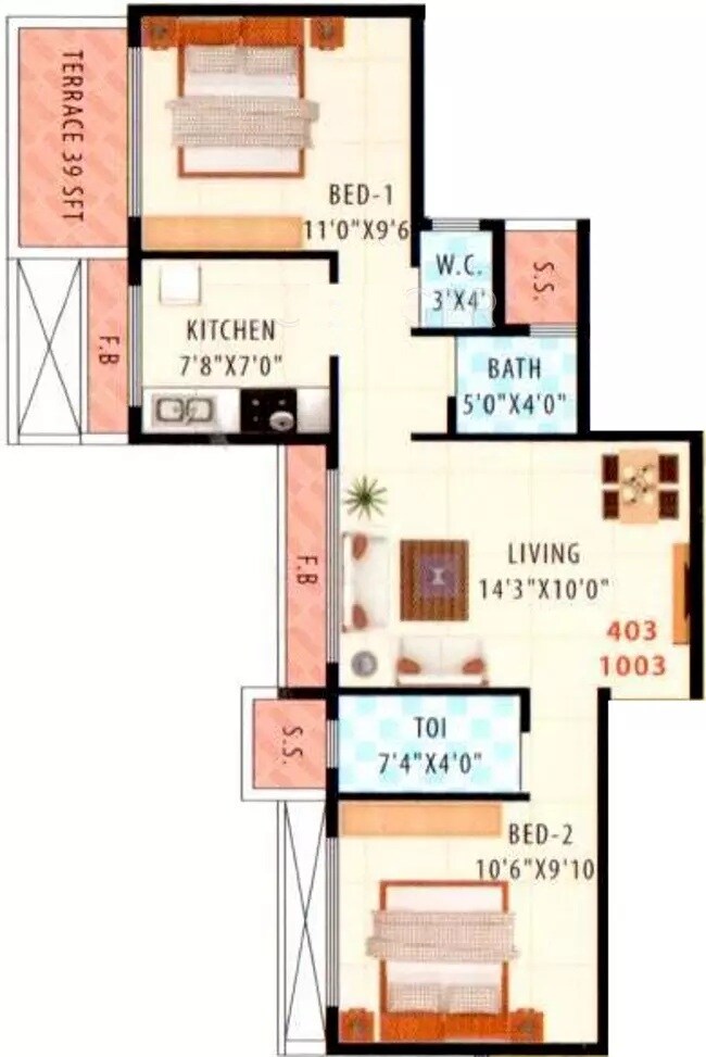 2 BHK 1080 Sq. Ft. Apartment