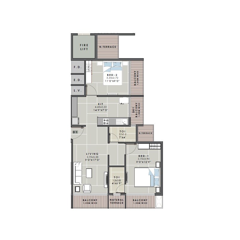 Floor plan of 2 BHK 552 Sq. Ft. Apartment in Mahavir Shri Swaroop, Navi Mumbai