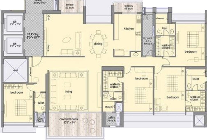 Floor plan of 4 BHK 2019 Sq. Ft. Apartment in Maithili Emerald Bay, Navi Mumbai