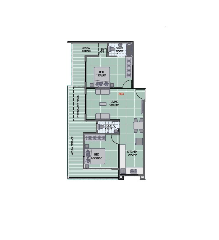 Floor plan of 2 BHK 539 Sq. Ft. Apartment in Maitree Godavari Grandeur, Navi Mumbai