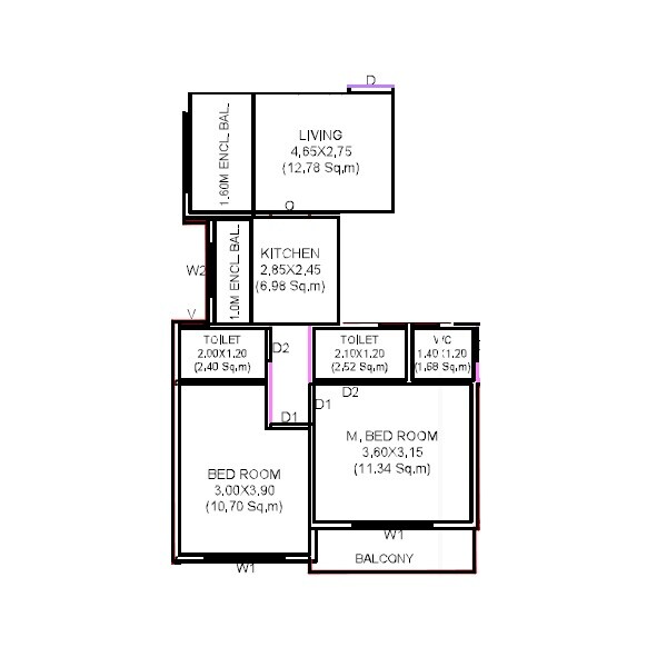 2 BHK 530 Sq. Ft. Apartment