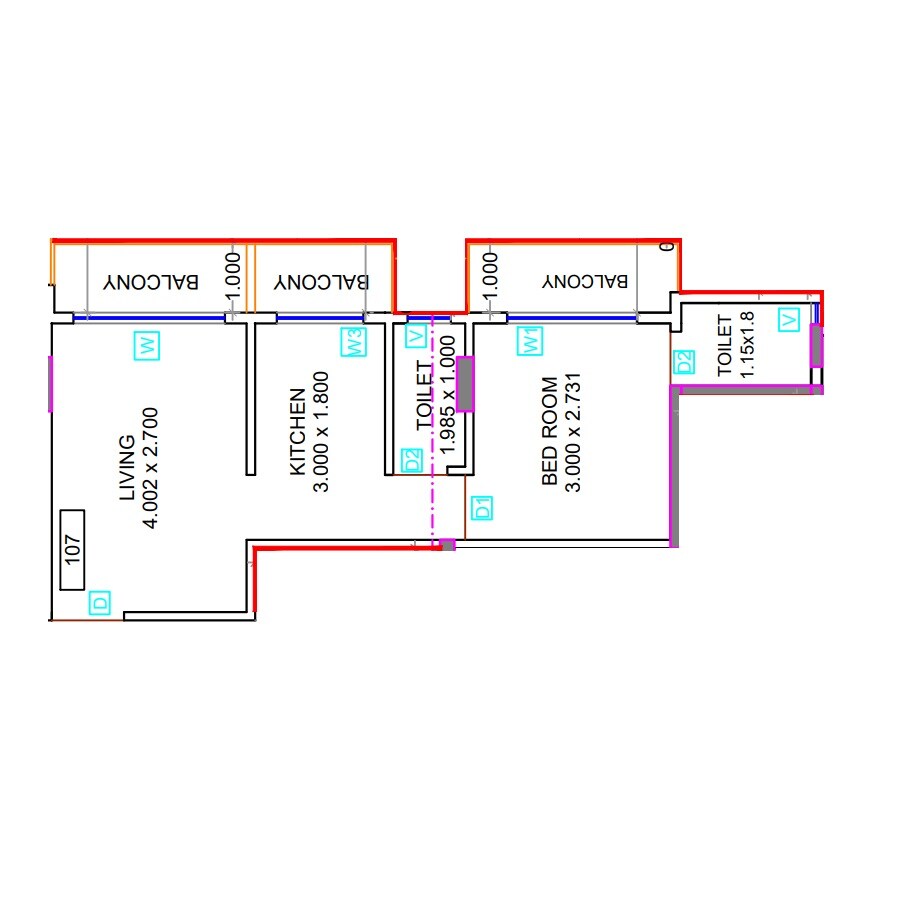 Floor plan of 1 BHK 322 Sq. Ft. Apartment in Mal Sunrise Towers, Navi Mumbai