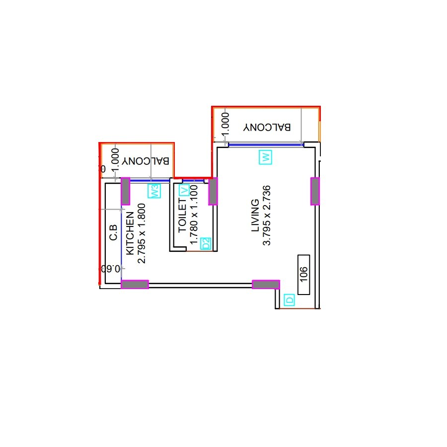 Floor plan of 200 Sq. Ft. Studio in Mal Sunrise Towers, Navi Mumbai