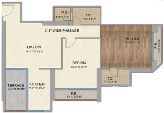 Floor plan of 2 BHK 637 Sq. Ft. Apartment in Man Residences, Navi Mumbai