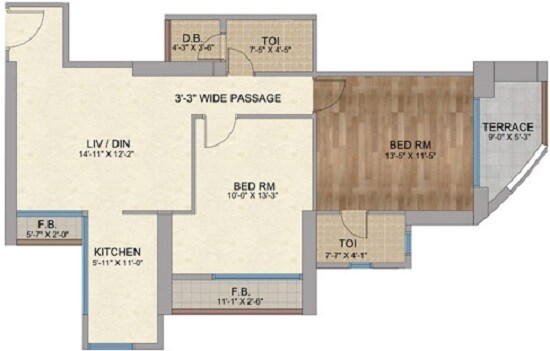 Floor plan of 2 BHK 646 Sq. Ft. Apartment in Man Residences, Navi Mumbai