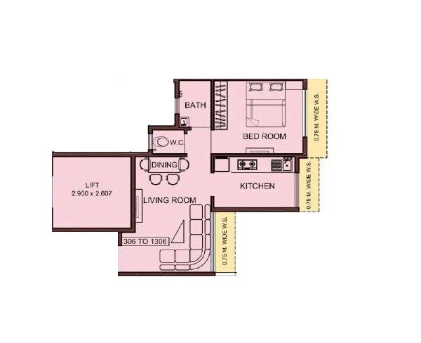 Floor plan of 1 BHK 667 Sq. Ft. Apartment in Manas Krishna Dhan, Navi Mumbai