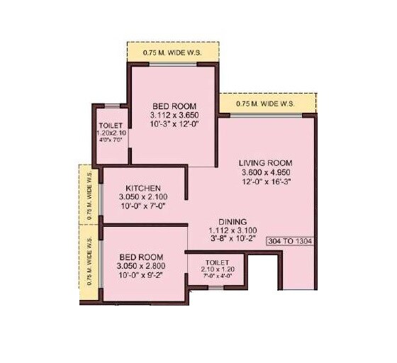 Floor plan of 2 BHK 1113 Sq. Ft. Apartment in Manas Krishna Dhan, Navi Mumbai