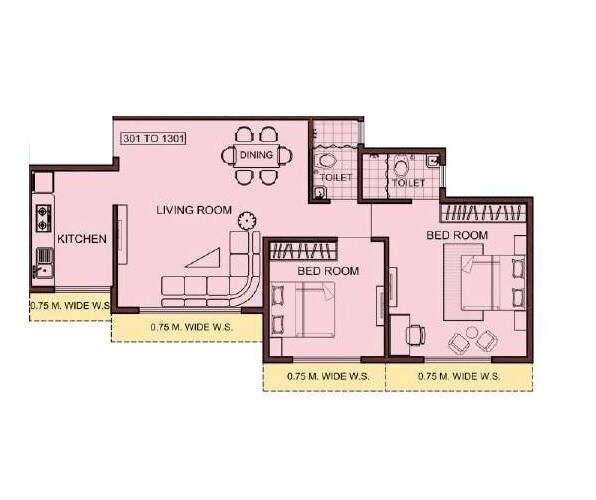 Floor plan of 2 BHK 1220 Sq. Ft. Apartment in Manas Krishna Dhan, Navi Mumbai