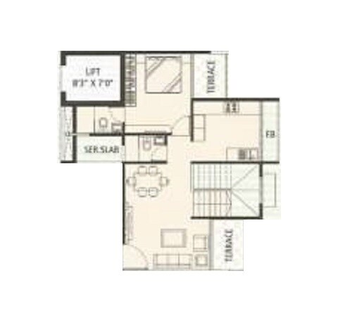 Floor plan of 1 BHK 502 Sq. Ft. Apartment in Manas Vasudha, Navi Mumbai