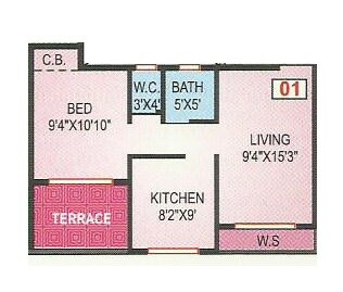 Floor plan of 1 BHK 329 Sq. Ft. Apartment in Mangalmurti Darshan, Navi Mumbai