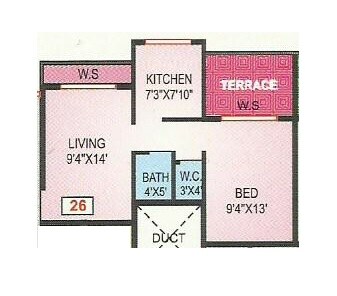 Floor plan of 1 BHK 416 Sq. Ft. Apartment in Mangalmurti Darshan, Navi Mumbai