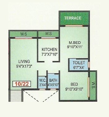 Floor plan of 2 BHK 456 Sq. Ft. Apartment in Mangalmurti Darshan, Navi Mumbai