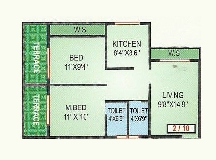 Floor plan of 2 BHK 470 Sq. Ft. Apartment in Mangalmurti Darshan, Navi Mumbai
