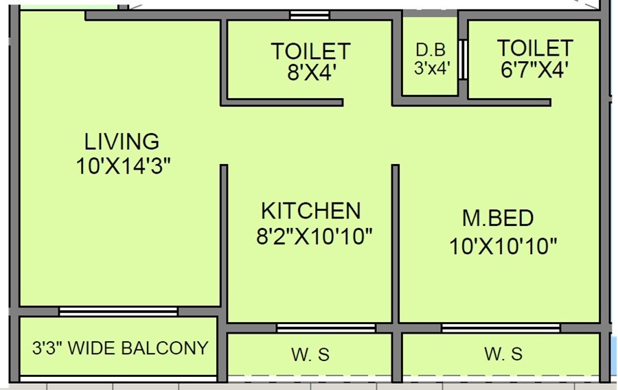 Floor plan of 1 BHK 411 Sq. Ft. Apartment in Mangalmurti Sairatna CHS, Navi Mumbai