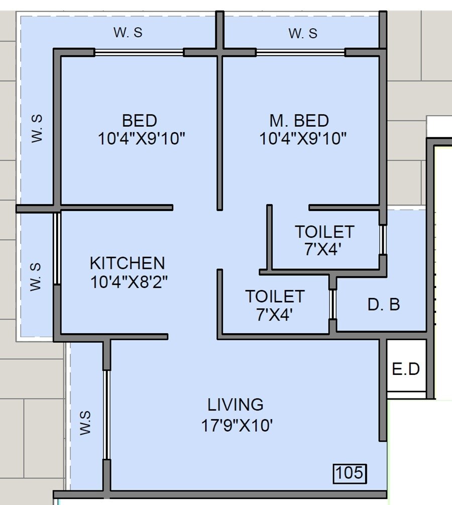 Floor plan of 2 BHK 830 Sq. Ft. Apartment in Mangalmurti Sairatna CHS, Navi Mumbai