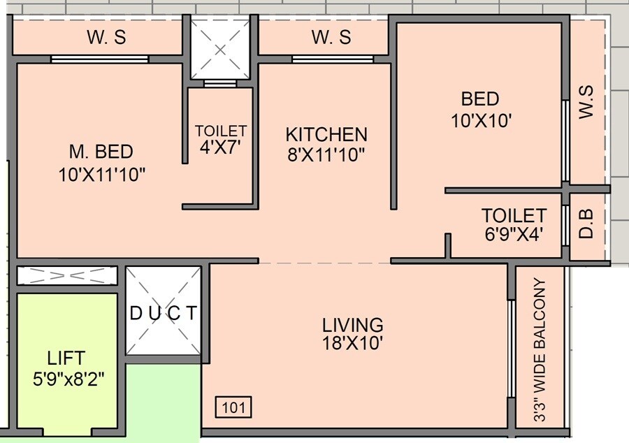 Floor plan of 2 BHK 864 Sq. Ft. Apartment in Mangalmurti Sairatna CHS, Navi Mumbai