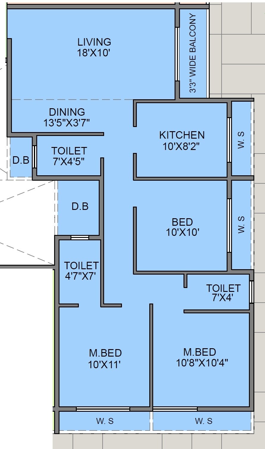 Floor plan of 3 BHK 1107 Sq. Ft. Apartment in Mangalmurti Sairatna CHS, Navi Mumbai