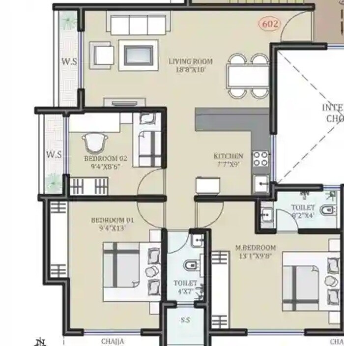 Floor plan of 3 BHK 767 Sq. Ft. Apartment in Mangalmurti Shree Omkar CHS, Navi Mumbai