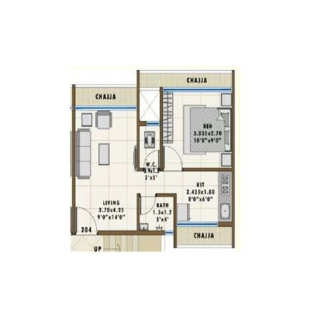 Floor plan of 1 BHK 281 Sq. Ft. Apartment in Shri Kodiyar Manohar Kunj, Navi Mumbai