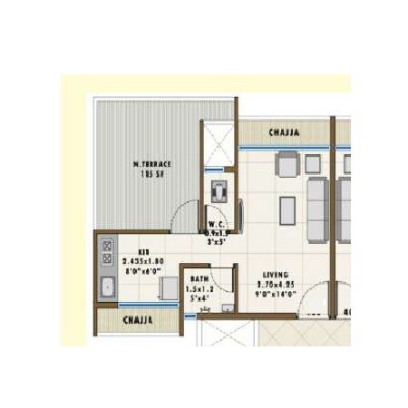 Floor plan of 200 Sq. Ft. Studio in Shri Kodiyar Manohar Kunj, Navi Mumbai