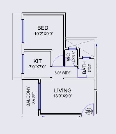 Floor plan of 1 BHK 336 Sq. Ft. Apartment in Mansarovar Govind Ameya, Navi Mumbai