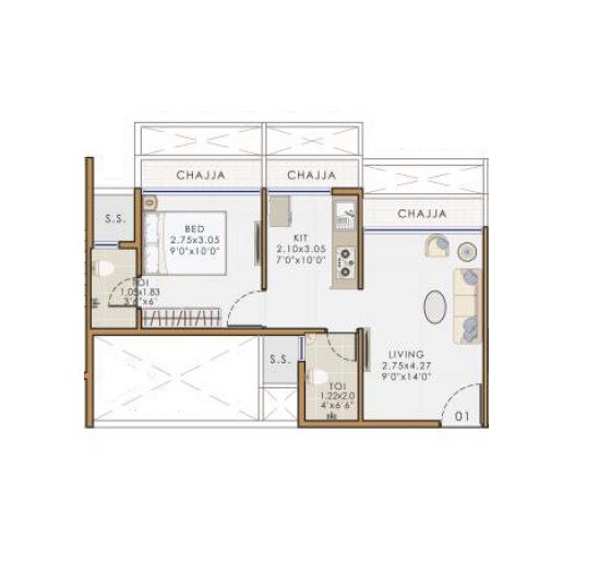 Floor plan of 1 BHK 318 Sq. Ft. Apartment in Mansh Bhaveshwar Callista, Navi Mumbai