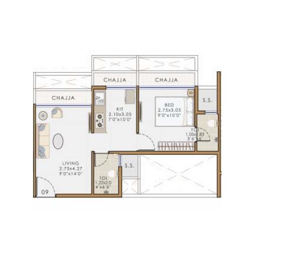 Floor plan of 1 BHK 345 Sq. Ft. Apartment in Mansh Bhaveshwar Callista, Navi Mumbai