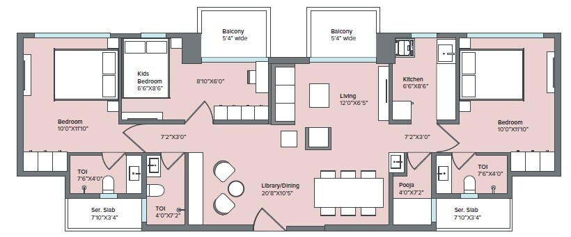 Floor plan of 3 BHK 922 Sq. Ft. Apartment in Marathon Nexzone, Navi Mumbai