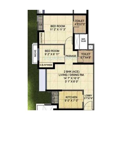 Floor plan of 2 BHK 577 Sq. Ft. Apartment in Marathon Nexzone Aster, Navi Mumbai