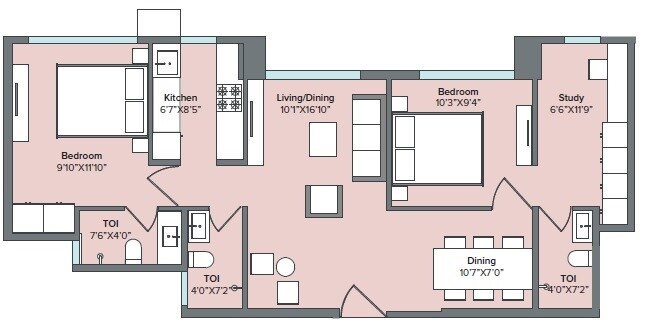 2 BHK 665 Sq. Ft. Apartment