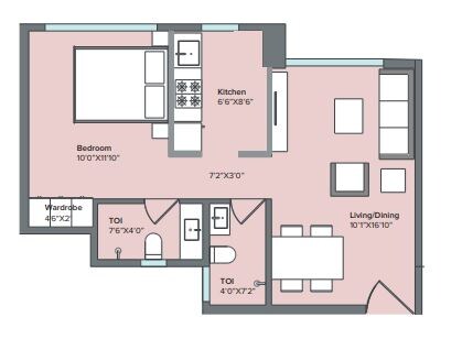 Floor plan of 1 BHK 459 Sq. Ft. Apartment in Marathon Nexzone Daffodil 1, Navi Mumbai