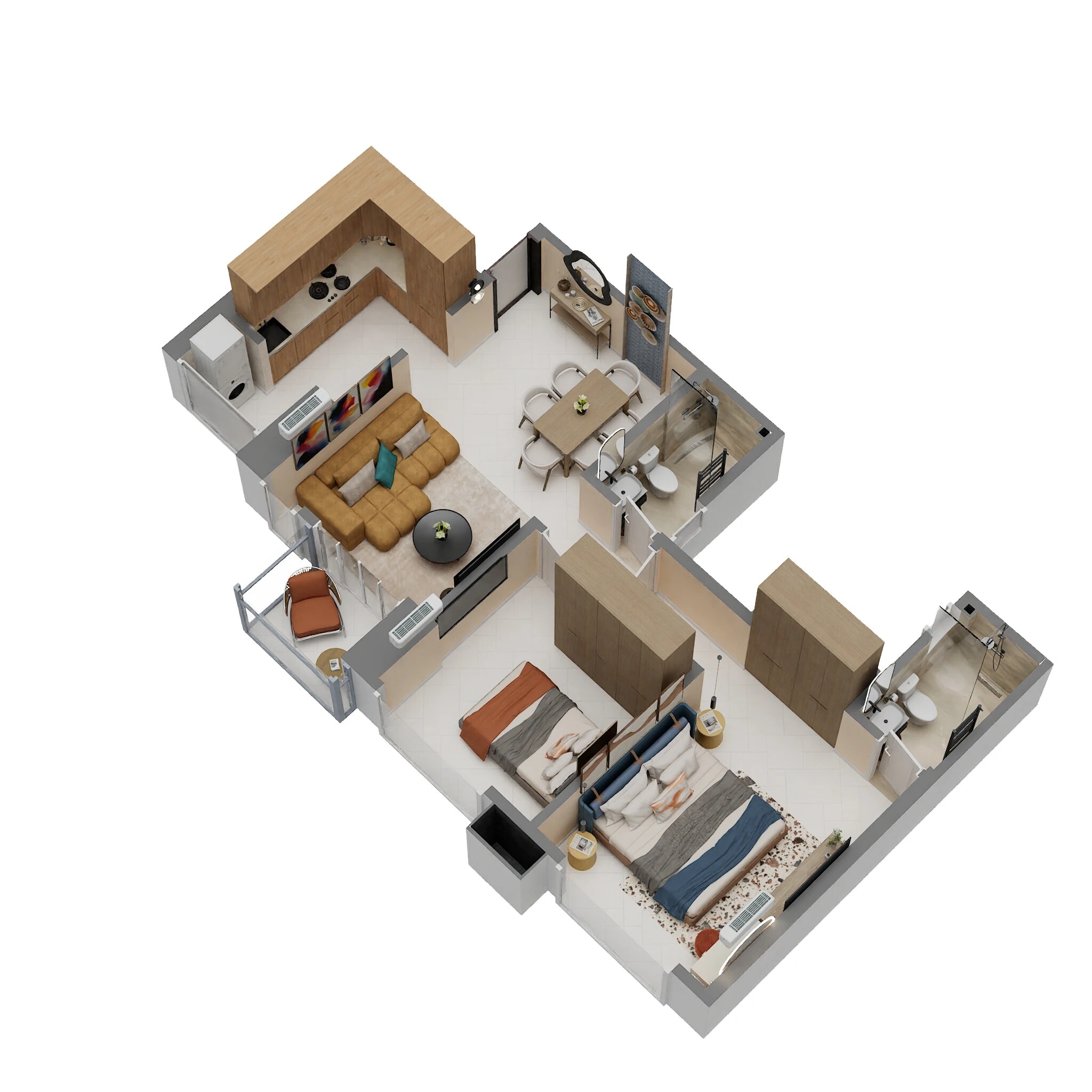 Floor plan of 2 BHK 656 Sq. Ft. Apartment in Marathon Nexzone Nirvana, Navi Mumbai