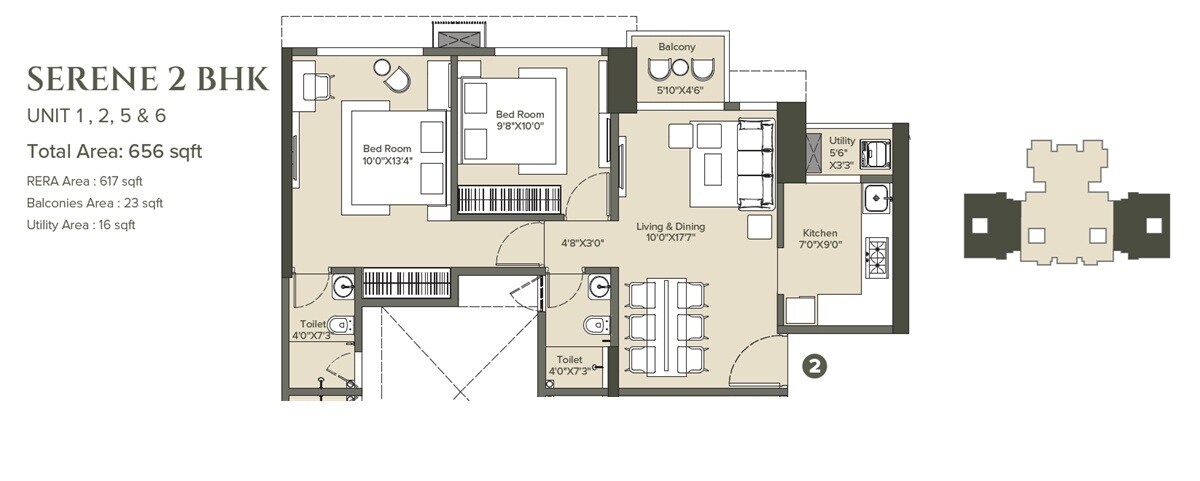 2 BHK 656 Sq. Ft. Apartment