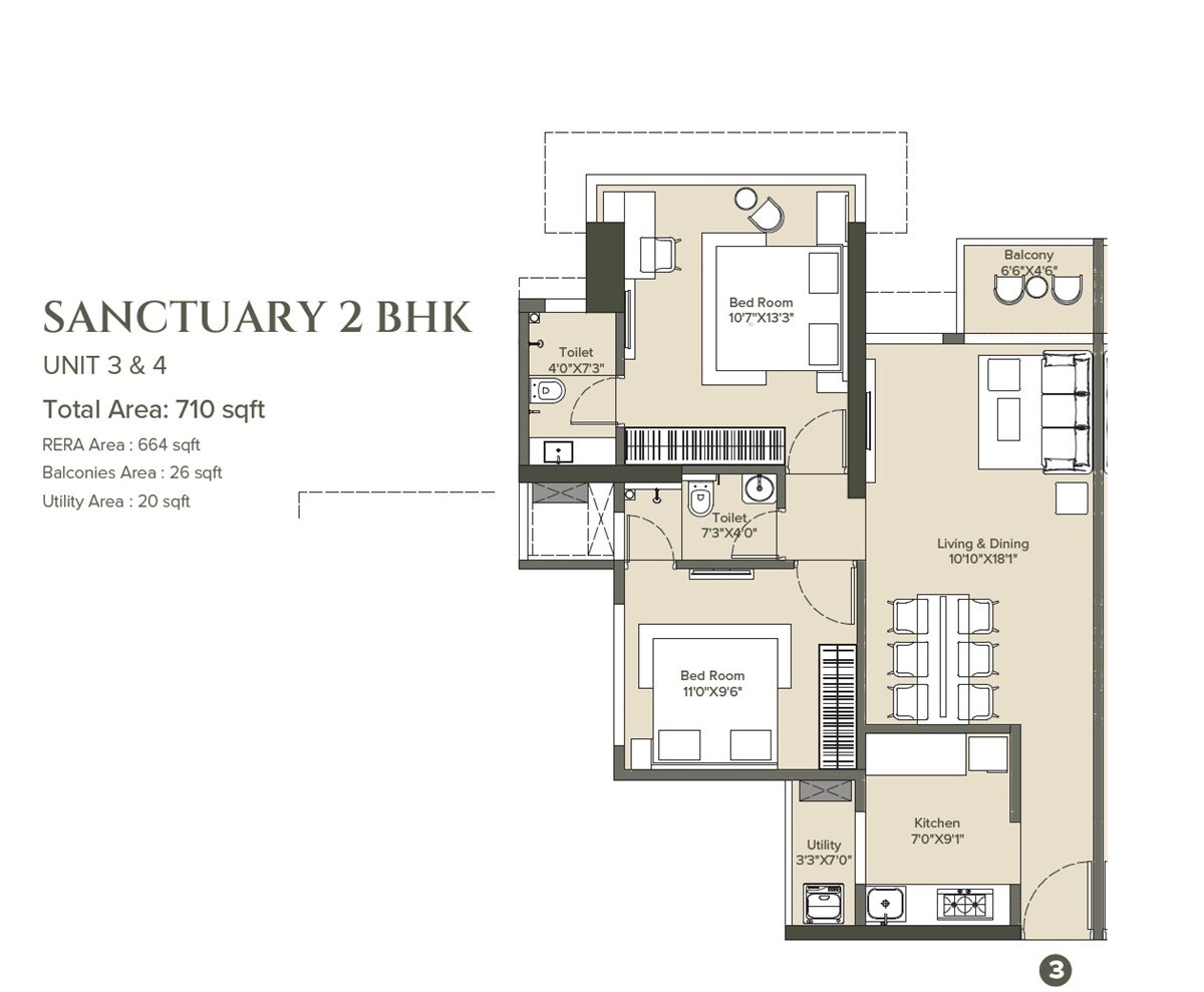 2 BHK 710 Sq. Ft. Apartment