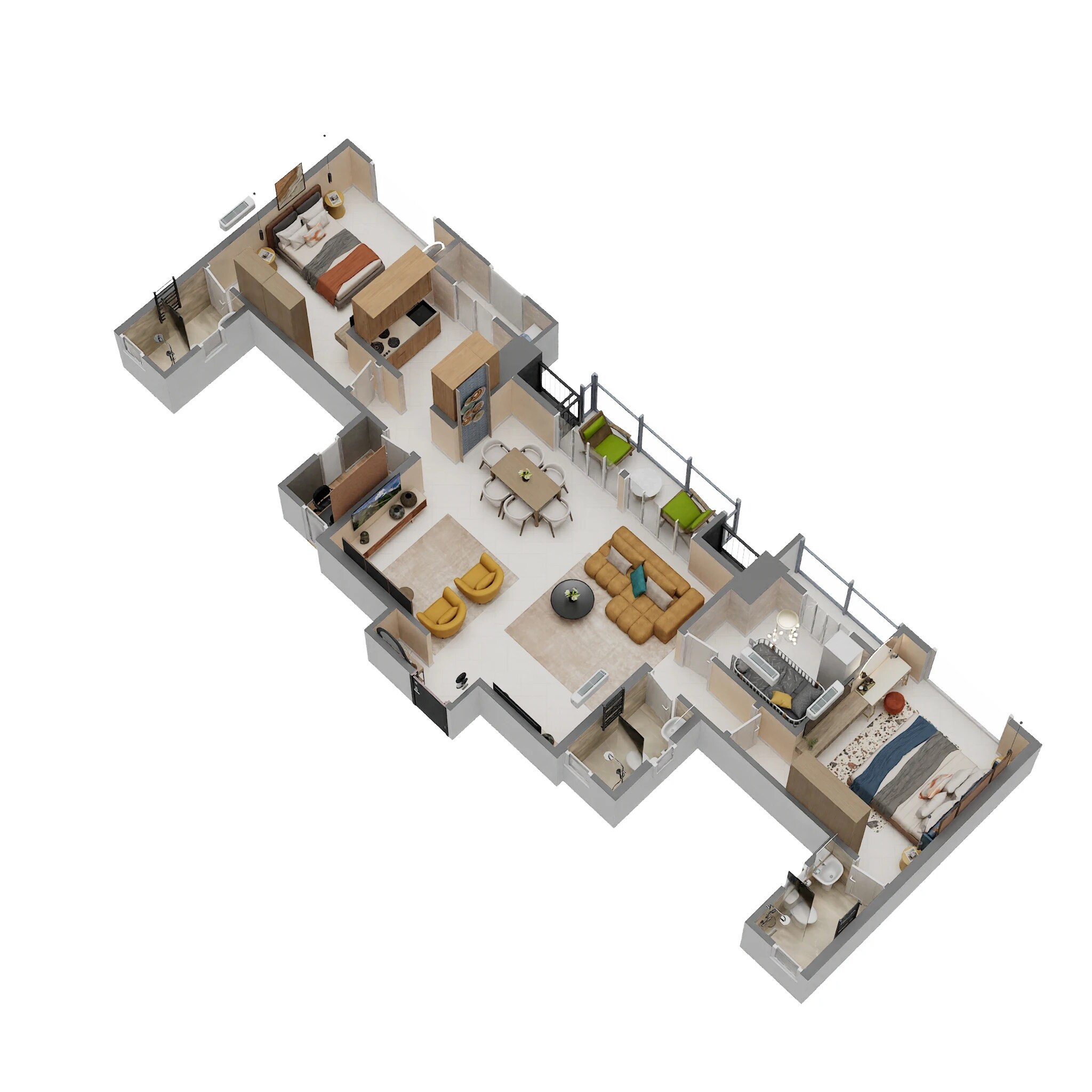 Floor plan of 3 BHK 1076 Sq. Ft. Apartment in Marathon Nexzone Nirvana, Navi Mumbai