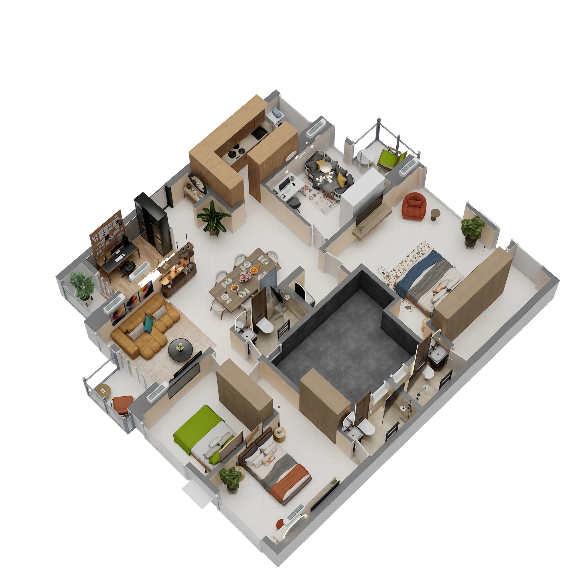 Floor plan of 4 BHK 1385 Sq. Ft. Apartment in Marathon Nexzone Nirvana, Navi Mumbai