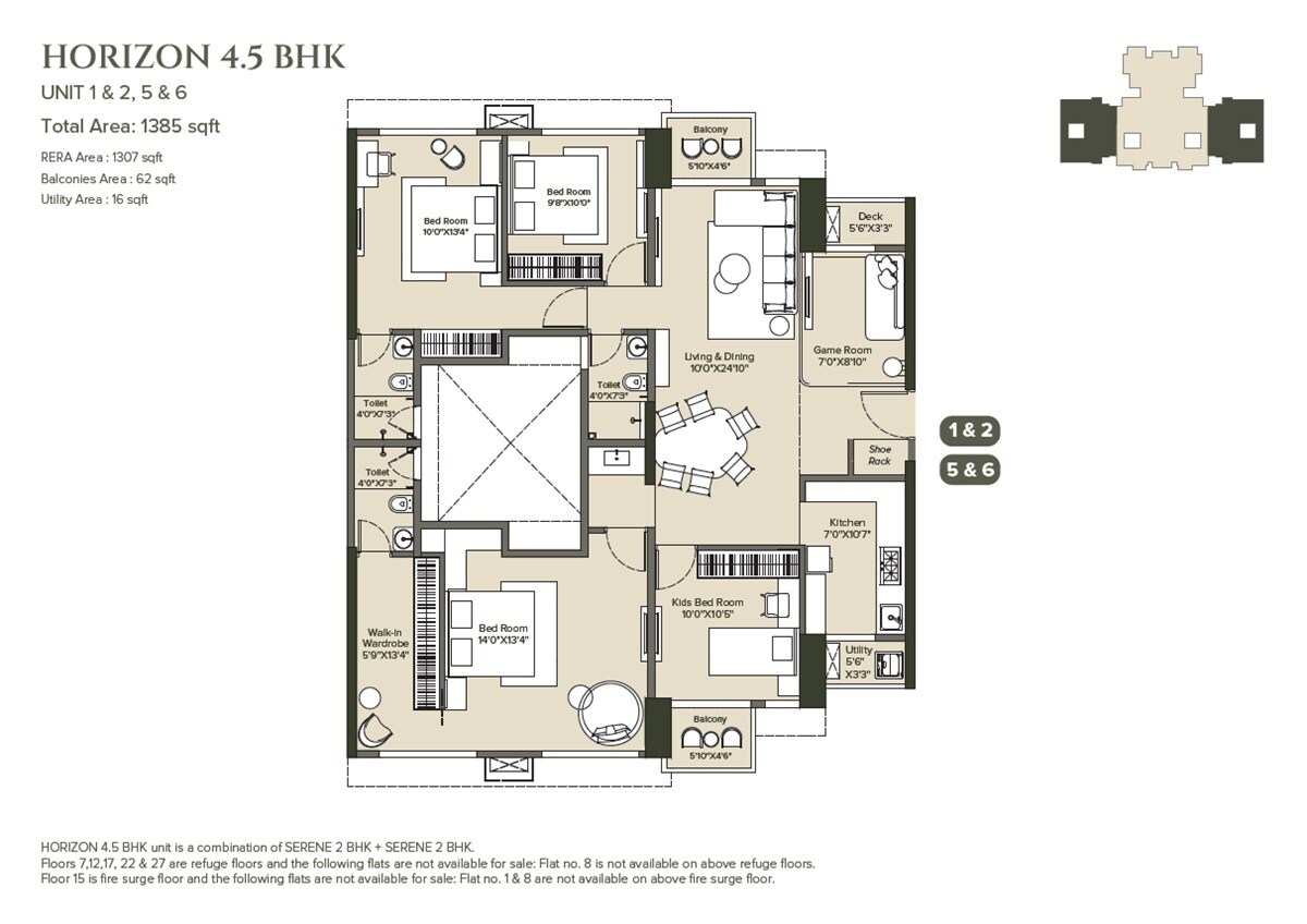 Floor plan of 4 BHK 1385 Sq. Ft. Apartment in Marathon Nexzone Nirvana, Navi Mumbai