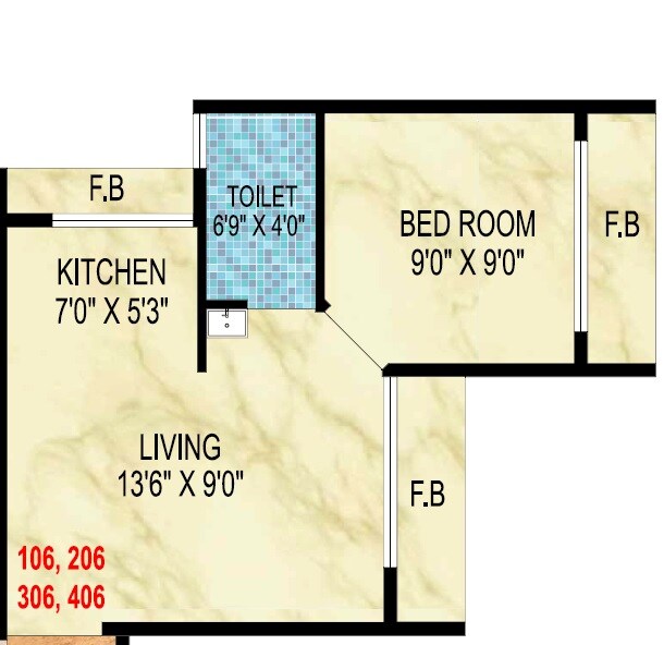 Floor plan of 1 BHK 327 Sq. Ft. Apartment in Maruti Shiv Utsav, Navi Mumbai