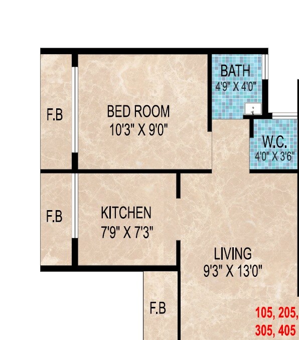 Floor plan of 1 BHK 333 Sq. Ft. Apartment in Maruti Shiv Utsav, Navi Mumbai