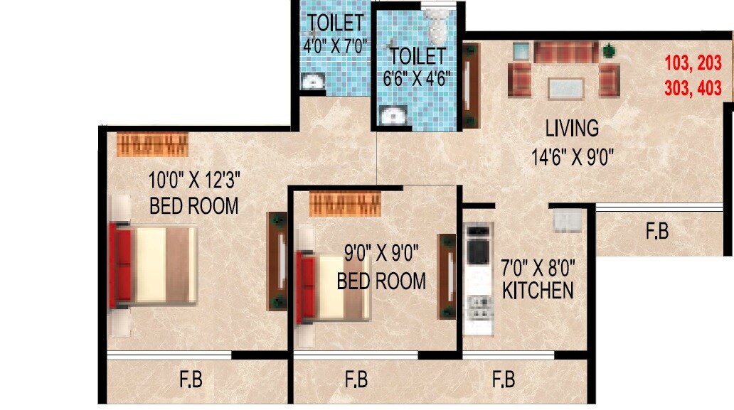Floor plan of 2 BHK 408 Sq. Ft. Apartment in Maruti Shiv Utsav, Navi Mumbai