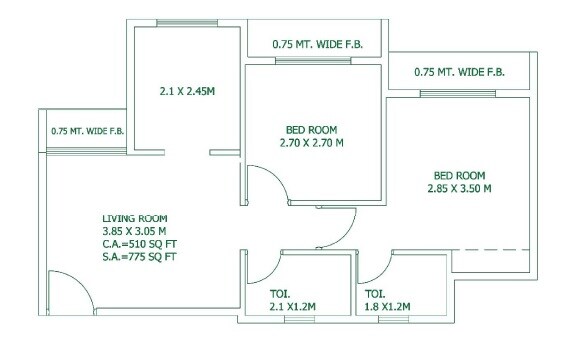 Floor plan of 1 BHK 440 Sq. Ft. Apartment in Marvel Sai Shanti Park, Navi Mumbai