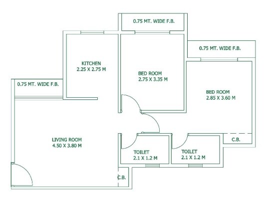 Floor plan of 2 BHK 444 Sq. Ft. Apartment in Marvel Sai Shanti Park, Navi Mumbai