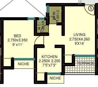 1 BHK 617 Sq. Ft. Apartment in Marvels Kshipra Residency