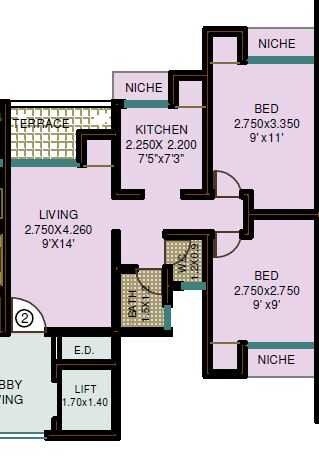 2 BHK 1050 Sq. Ft. Apartment