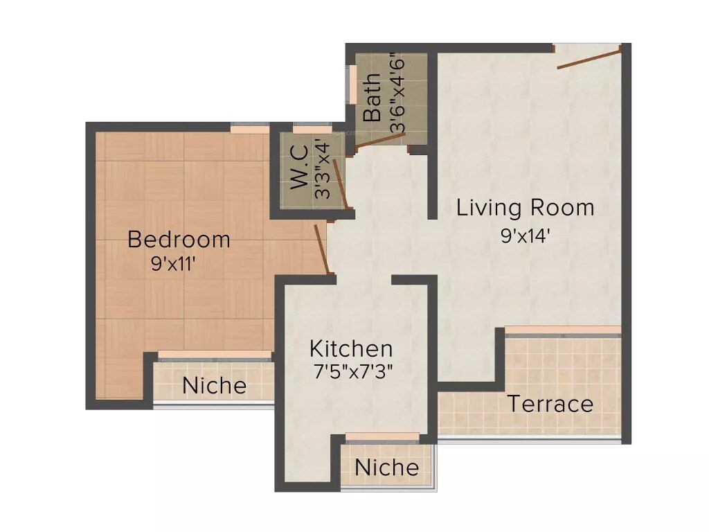 Floor plan of 1 BHK 671 Sq. Ft. Apartment in Marvels Soham, Navi Mumbai