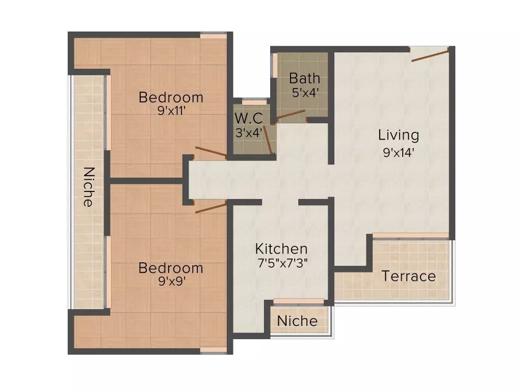 Floor plan of 2 BHK 1059 Sq. Ft. Apartment in Marvels Soham, Navi Mumbai